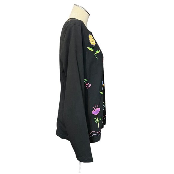 Vintage‎ Susan Graver Style Black Floral Embroidered Button Front Cardigan - Picture 4 of 9